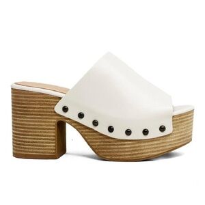 Shu Shop Gina Leather Platform Clog Sandal in Bone Sz 10 Studded Wood Look Heel